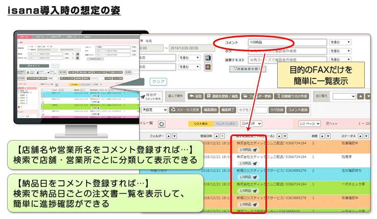 isanaを利用することで、目的にあわせてFAXを検索・分類することが可能になります。